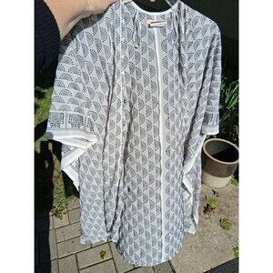 women's kimono cardigan small Gibson Latimer white with black geometric print